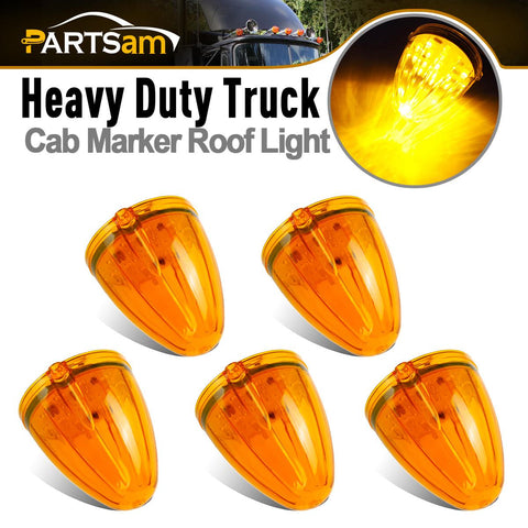 Image of Partsam 5PCS 17LED Amber Cab Marker Top Roof Running Light LED Light Replacement for Kenworth Peterbilt Freightliner Mack Heavy Duty Trucks Waterproof Front Head Indicator Signal Light