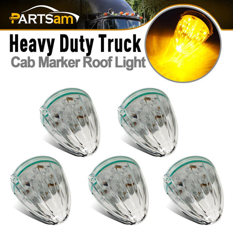 Image of Partsam 5X Roof Running Top Marker Light Clear Amber 17 LED Clear Lens Replacement for Kenworth Peterbilt Freightliner Mack