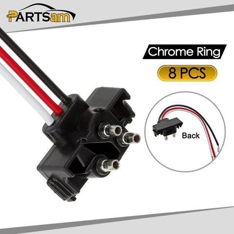 Image of 8x Truck Trailer Molded 3 Prong Pigtail Harness Stop Turn Tail Brake Backup Light