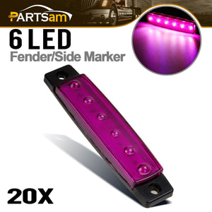 Partsam 20Pcs 3.8 6 LED Clearance Truck Trailer RV Side Marker Indicators Purple 12V, Purple Trailer Marker Lights, Rear Side Marker Lamp, Led Marker Lights for Trucks, Cab Marker, RV Marker light