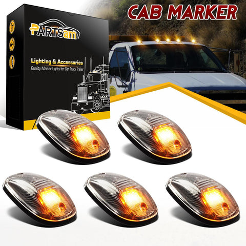 Image of Partsam LED Cab Marker Roof Running Lights 5PCS Clear Lens 9LED Amber Top Lights Compatible with Dodge Ram 1500 2500 3500 4500 5500 2003-2018 SUV Truck Pickup RV