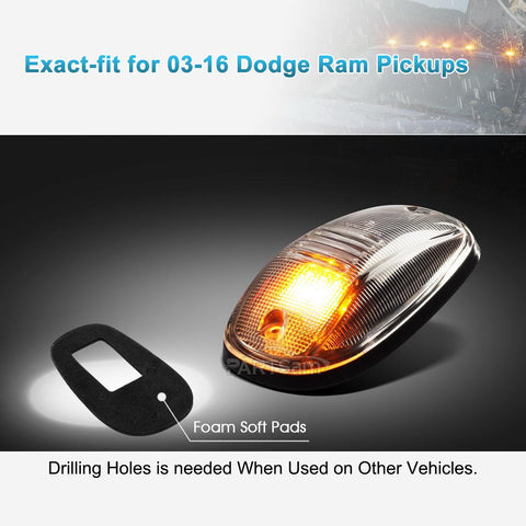 Image of Partsam LED Cab Marker Roof Running Lights 5PCS Clear Lens 9LED Amber Top Lights Compatible with Dodge Ram 1500 2500 3500 4500 5500 2003-2018 SUV Truck Pickup RV