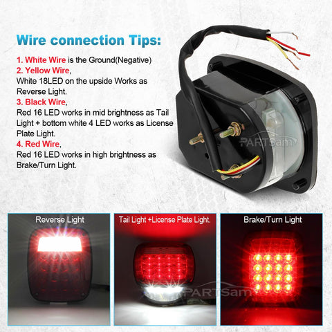Image of Partsam Pair 38 LED Universal Tail Brake Turn Stop License Back up Reverse Lights Rear Combination for Wrangler YJ TJ JK CJ Truck Trailer Boat RV,12V Stud Mounted Lamps Waterproof,Pack of 2