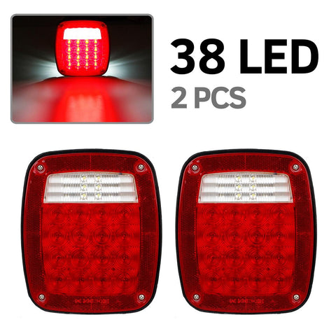 Image of Partsam Pair 38 LED Universal Tail Brake Turn Stop License Back up Reverse Lights Rear Combination for Wrangler YJ TJ JK CJ Truck Trailer Boat RV,12V Stud Mounted Lamps Waterproof,Pack of 2