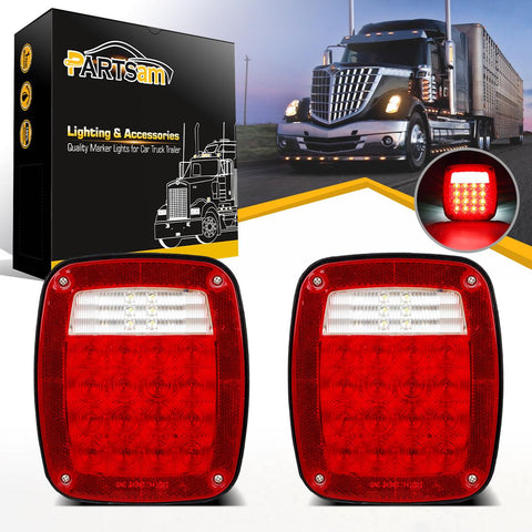 Image of Partsam Pair 38 LED Universal Tail Brake Turn Stop License Back up Reverse Lights Rear Combination for Wrangler YJ TJ JK CJ Truck Trailer Boat RV,12V Stud Mounted Lamps Waterproof,Pack of 2