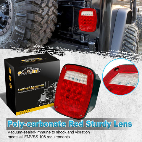 Image of Partsam Pair 38 LED Universal Tail Brake Turn Stop License Back up Reverse Lights Rear Combination for Wrangler YJ TJ JK CJ Truck Trailer Boat RV,12V Stud Mounted Lamps Waterproof,Pack of 2