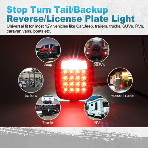 Image of Partsam Pair 38 LED Universal Tail Brake Turn Stop License Back up Reverse Lights Rear Combination for Wrangler YJ TJ JK CJ Truck Trailer Boat RV,12V Stud Mounted Lamps Waterproof,Pack of 2