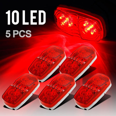 Image of Partsam 5Pcs Double Bubble Bullseye Led Side Marker Clearance Lights Red 10 Diodes Surface Mount Waterproof 4inch Rectangular Rectangle Tiger eye Led Marker Lights for RV Truck Camper ORV ATV Motorcycle