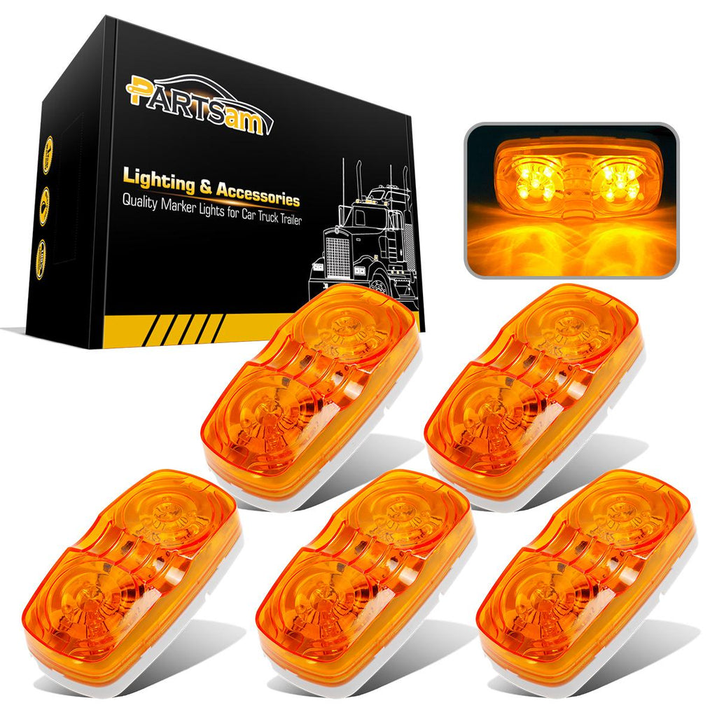 Partsam Five Trailer Marker LED Light Double Bullseye Amber 10 Diodes Light