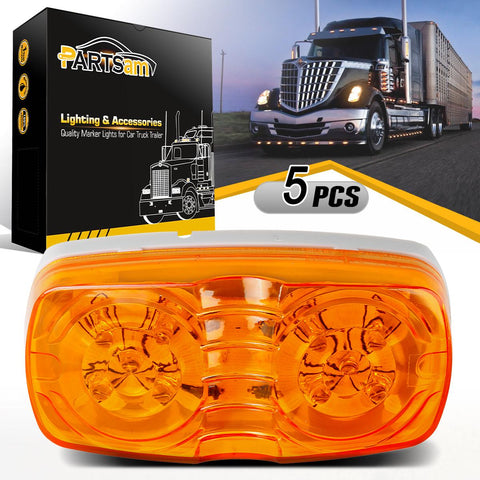 Image of Partsam Five Trailer Marker LED Light Double Bullseye Amber 10 Diodes Light