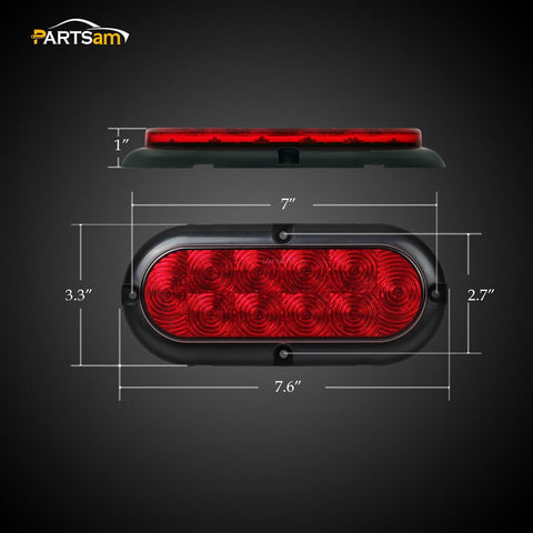 Image of 2PCS 6inch Oval Chrome Trailer Truck Red 10 LED Surface Mount Stop Turn Tail Lights
