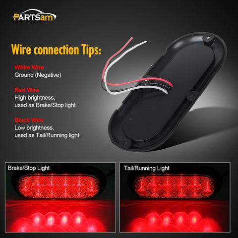 Image of 2PCS 6inch Oval Chrome Trailer Truck Red 10 LED Surface Mount Stop Turn Tail Lights