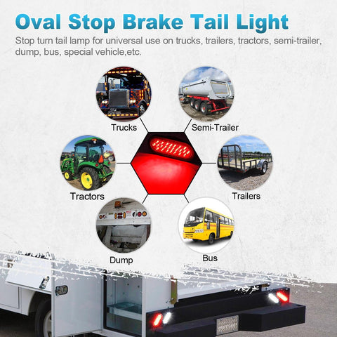Image of Partsam 2x Oval Brake Stop Tail Turn Sealed Marker Lights Flush Mount 6.3inch Inch 24 LED Truck Trailer Boat Utility Clear Lens Red w/Rubber Grommet Waterproof 12V