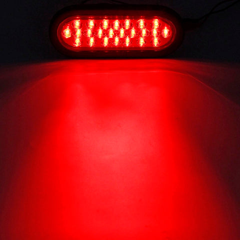 Image of Partsam 2x Oval Brake Stop Tail Turn Sealed Marker Lights Flush Mount 6.3inch Inch 24 LED Truck Trailer Boat Utility Clear Lens Red w/Rubber Grommet Waterproof 12V