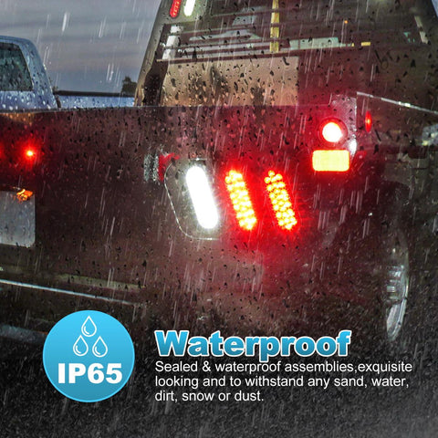 Image of Partsam 2x Oval Brake Stop Tail Turn Sealed Marker Lights Flush Mount 6.3inch Inch 24 LED Truck Trailer Boat Utility Clear Lens Red w/Rubber Grommet Waterproof 12V