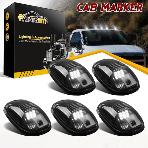 Image of Partsam LED Cab Lights 5PCS Smoke Cab Marker Roof Running Lights Top White 9 LED Assembly Replacement for Dodge Ram 1500 2500 3500 4500 5500 2003-2018 Pickup Trucks RVs