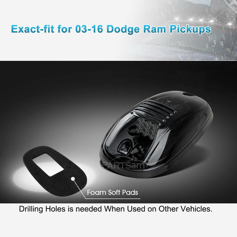 Image of Partsam LED Cab Lights 5PCS Smoke Cab Marker Roof Running Lights Top White 9 LED Assembly Replacement for Dodge Ram 1500 2500 3500 4500 5500 2003-2018 Pickup Trucks RVs