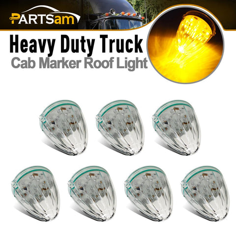 Image of Partsam 7pcs Top Roof Running Amber Cab Marker Lights 17LED Clear Lens Replacement for Kenworth Peterbilt Freightliner Mack Truck Trailer