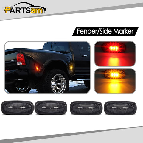 Image of Partsam 2x Amber + 2x Red LED Fender Marker Replacement For DODGE 2003-2009 RAM 3500, Smoked Lens LED Fender Bed Side Marker Lights Set Assembly Replacement For Dodge RAM 2500 3500 HD Trucks