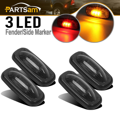 Image of Partsam 2x Amber + 2x Red LED Fender Marker Replacement For DODGE 2003-2009 RAM 3500, Smoked Lens LED Fender Bed Side Marker Lights Set Assembly Replacement For Dodge RAM 2500 3500 HD Trucks