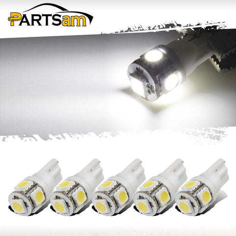 Image of Partsam T10 LED Light Bulbs 5X White 161 168 194 Wedge Base Lights 5-5050-SMD for Cab Roof Running Marker Light LED Backup License Plate Parking Turn Signal Light