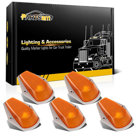 Image of Partsam 5Pcs Amber Cab Marker Light Covers Replacement for F150 F250 F350 Top Roof Clearance Running Lights Lens 1980-1997 Super Duty Pickup Trucks with Base and T10 Sockets Pigtails(w/o Bulbs)