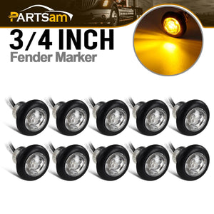 Partsam 10x Amber 3/4" Round Bullet Trailer Amber Led Side Marker Clearance Lights Kit Grommets Clear Lens w/Plug Connectors Waterproof 12V 3/4" Led Marker Lights for Trailer Truck Boat RV Pickups
