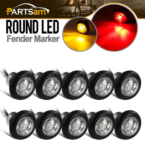 Image of Partsam 10Pcs 3/4" Inch Mini Round Trailer LED Clearance and Side Marker Lights Clear Lens Grommet Mount w Bullet Plugs Sealed 3/4" Led Marker Lights for Pickup Trucks Waterproof 12V (5Amber + 5Red)