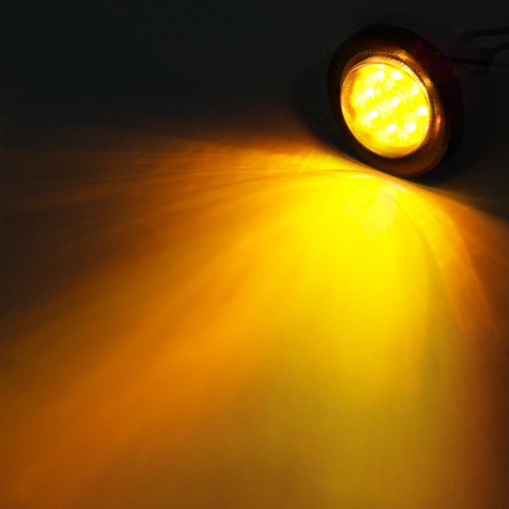Partsam 2Pcs 2 Inch Round Truck Trailer Led Side Marker Clearance Light Amber 9 Diodes with Reflectors Sealed Waterproof 12V 2 Inch Round LED Side Fender Panel Lights with Grommets and Wire Pigtail