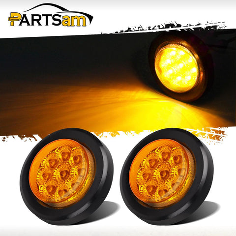 Image of Partsam 2Pcs 2 Inch Round Truck Trailer Led Side Marker Clearance Light Amber 9 Diodes with Reflectors Sealed Waterproof 12V 2 Inch Round LED Side Fender Panel Lights with Grommets and Wire Pigtail