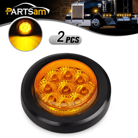 Image of Partsam 2Pcs 2 Inch Round Truck Trailer Led Side Marker Clearance Light Amber 9 Diodes with Reflectors Sealed Waterproof 12V 2 Inch Round LED Side Fender Panel Lights with Grommets and Wire Pigtail