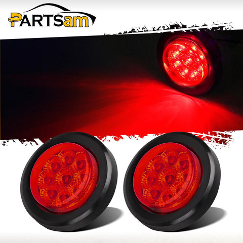 Image of Partsam 2Pcs 2 Inch Round Trailer Led Clearance Side Marker Lights Red 9 Diodes with Reflectors Waterproof Sealed 2 Inch round led marker lights Fender Cab Panel Lights Grommets and Pigtails Included