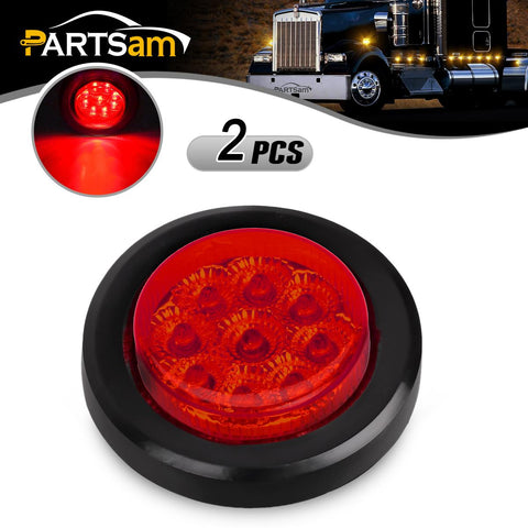 Image of Partsam 2Pcs 2 Inch Round Trailer Led Clearance Side Marker Lights Red 9 Diodes with Reflectors Waterproof Sealed 2 Inch round led marker lights Fender Cab Panel Lights Grommets and Pigtails Included