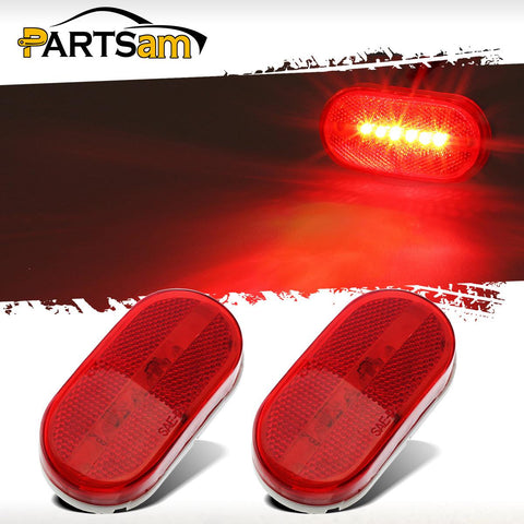 Image of Partsam 2Pcs Red 4 Inch Oblong Led Clearance and Side Marker lights Lamps with Reflex Lens White Base RV Camper Surface Mount, Sealed 2x4 Reflective Rectangular Rectangle Led Marker Lights Lights 12V