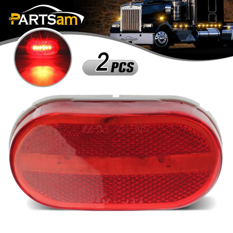 Image of Partsam 2Pcs Red 4 Inch Oblong Led Clearance and Side Marker lights Lamps with Reflex Lens White Base RV Camper Surface Mount, Sealed 2x4 Reflective Rectangular Rectangle Led Marker Lights Lights 12V