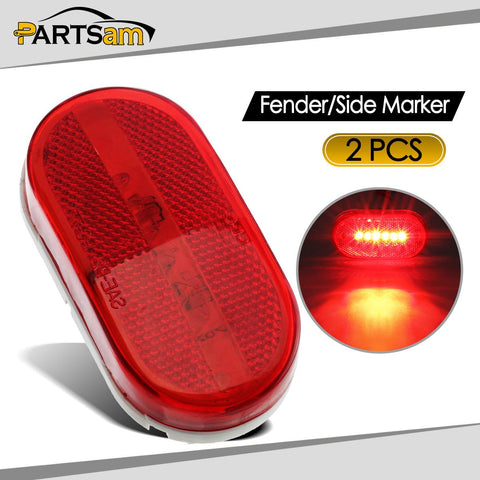 Image of Partsam 2Pcs Red 4 Inch Oblong Led Clearance and Side Marker lights Lamps with Reflex Lens White Base RV Camper Surface Mount, Sealed 2x4 Reflective Rectangular Rectangle Led Marker Lights Lights 12V