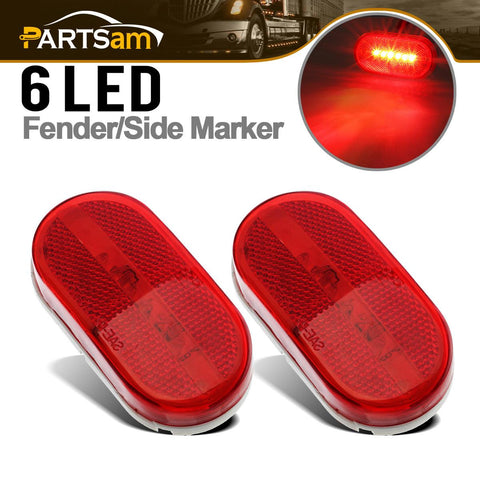 Image of Partsam 2Pcs Red 4 Inch Oblong Led Clearance and Side Marker lights Lamps with Reflex Lens White Base RV Camper Surface Mount, Sealed 2x4 Reflective Rectangular Rectangle Led Marker Lights Lights 12V