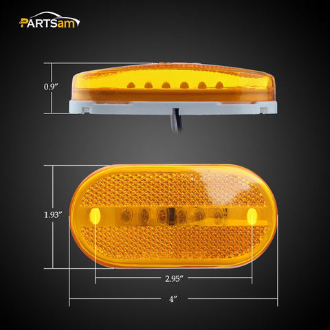 Image of Partsam 4x LED Front Rear Side Marker Light Indicator for Boats Truck Trailer Amber & Red, 4 Inch RV Camper Trailer Rectangular Led Marker Clearance Lights with Reflex Lens 6 Diodes Waterproof 12V