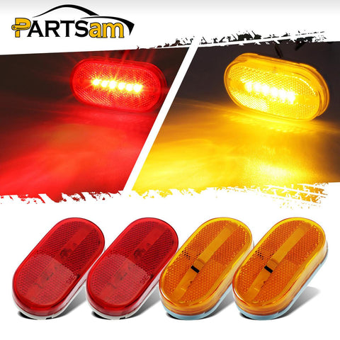 Image of Partsam 4x LED Front Rear Side Marker Light Indicator for Boats Truck Trailer Amber & Red, 4 Inch RV Camper Trailer Rectangular Led Marker Clearance Lights with Reflex Lens 6 Diodes Waterproof 12V