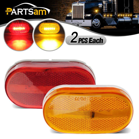 Image of Partsam 4x LED Front Rear Side Marker Light Indicator for Boats Truck Trailer Amber & Red, 4 Inch RV Camper Trailer Rectangular Led Marker Clearance Lights with Reflex Lens 6 Diodes Waterproof 12V