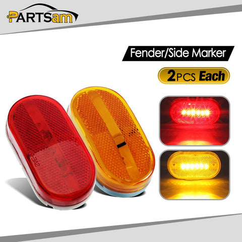 Image of Partsam 4x LED Front Rear Side Marker Light Indicator for Boats Truck Trailer Amber & Red, 4 Inch RV Camper Trailer Rectangular Led Marker Clearance Lights with Reflex Lens 6 Diodes Waterproof 12V