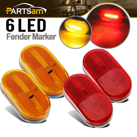 Image of Partsam 4x LED Front Rear Side Marker Light Indicator for Boats Truck Trailer Amber & Red, 4 Inch RV Camper Trailer Rectangular Led Marker Clearance Lights with Reflex Lens 6 Diodes Waterproof 12V