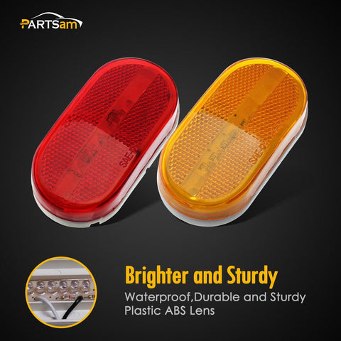 Image of Partsam 4x LED Front Rear Side Marker Light Indicator for Boats Truck Trailer Amber & Red, 4 Inch RV Camper Trailer Rectangular Led Marker Clearance Lights with Reflex Lens 6 Diodes Waterproof 12V
