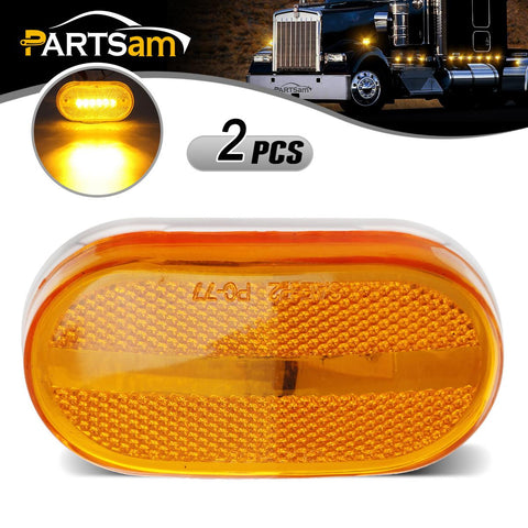 Image of Partsam 2Pcs Amber 4 Inch LED Trailer Side Marker and Clearance Lights Lamps 6 Diodes with Reflex Lens Surface Mount, Reflective 2x4 Rectangular Rectangle Led Marker Lights Front Rear Truck RV Camper