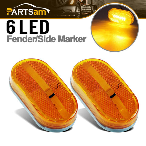 Image of Partsam 2Pcs Amber 4 Inch LED Trailer Side Marker and Clearance Lights Lamps 6 Diodes with Reflex Lens Surface Mount, Reflective 2x4 Rectangular Rectangle Led Marker Lights Front Rear Truck RV Camper
