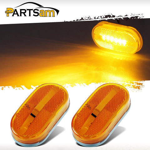 Image of Partsam 2Pcs Amber 4 Inch LED Trailer Side Marker and Clearance Lights Lamps 6 Diodes with Reflex Lens Surface Mount, Reflective 2x4 Rectangular Rectangle Led Marker Lights Front Rear Truck RV Camper