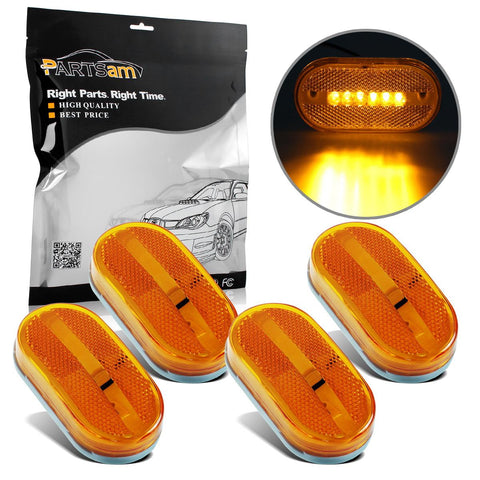 Image of Partsam 4Pcs 4 Inch Oblong Trailer Amber Side Marker and Clearance Lights 6 Diodes 2x4 Sealed Surface Mount with Reflex Lens For RV Camper Trucks Van Caravan Rectangle Rectangular Led Lights