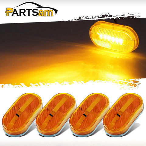 Image of Partsam 4Pcs 4 Inch Oblong Trailer Amber Side Marker and Clearance Lights 6 Diodes 2x4 Sealed Surface Mount with Reflex Lens For RV Camper Trucks Van Caravan Rectangle Rectangular Led Lights