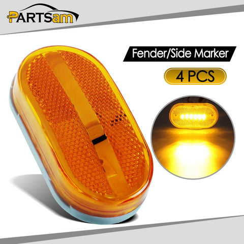 Image of Partsam 4Pcs 4 Inch Oblong Trailer Amber Side Marker and Clearance Lights 6 Diodes 2x4 Sealed Surface Mount with Reflex Lens For RV Camper Trucks Van Caravan Rectangle Rectangular Led Lights