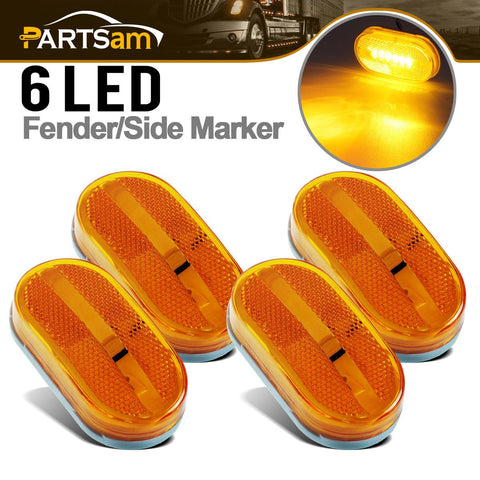 Image of Partsam 4Pcs 4 Inch Oblong Trailer Amber Side Marker and Clearance Lights 6 Diodes 2x4 Sealed Surface Mount with Reflex Lens For RV Camper Trucks Van Caravan Rectangle Rectangular Led Lights